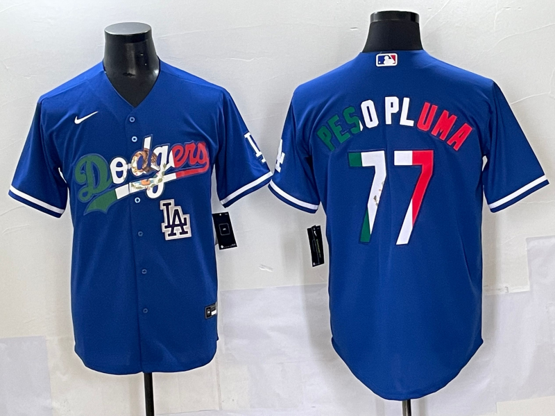 Men 2025 Los Angeles  Dodgers #77 Pesopluma  Blue Nike MLB Jersey style 008->los angeles dodgers->MLB Jersey